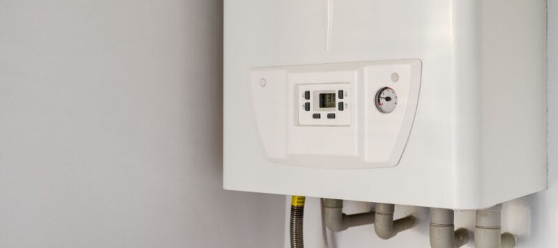closeup of a gas tankless water heater